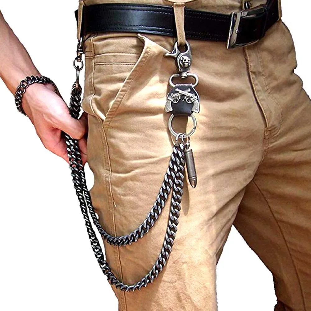 Dasilva Men's Skull Ghost Head Metal Chain Keychain - Hip Top Punk Rock Jeans Pants Trousers Wallet Waist Chain Two-Strand Biker Multifunctional Keychain